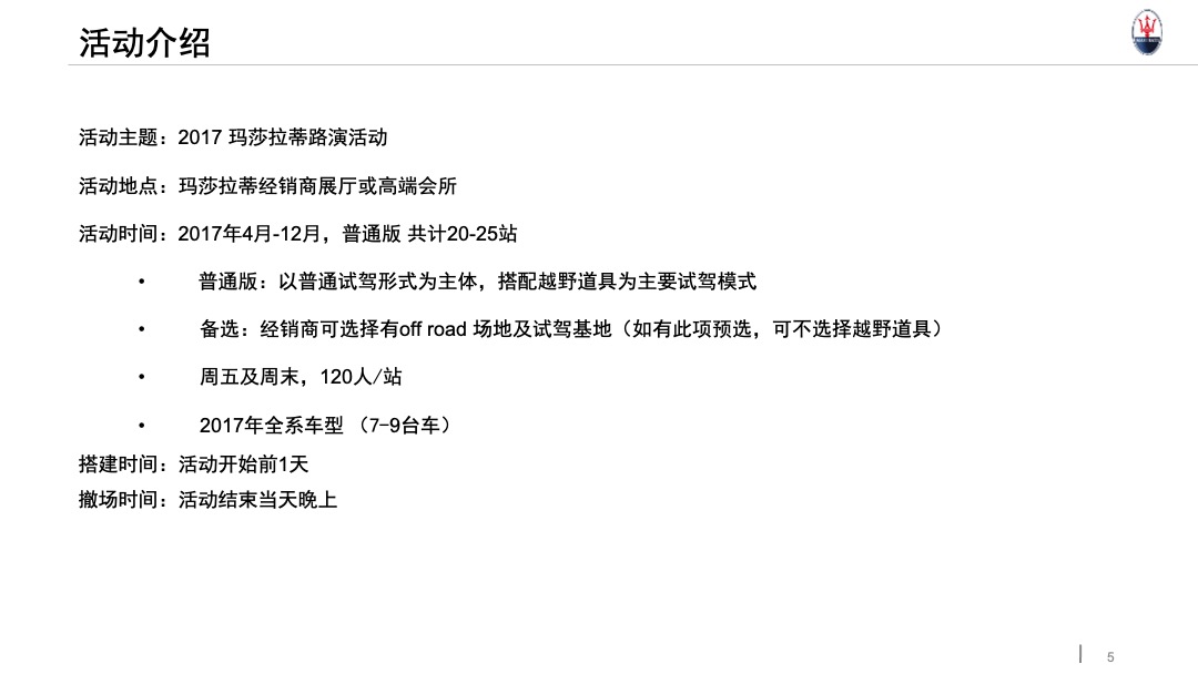 玛莎拉蒂路演执行手册基础版