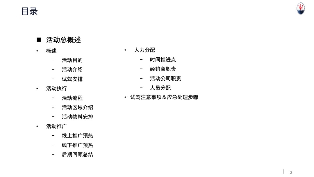 玛莎拉蒂路演执行手册基础版