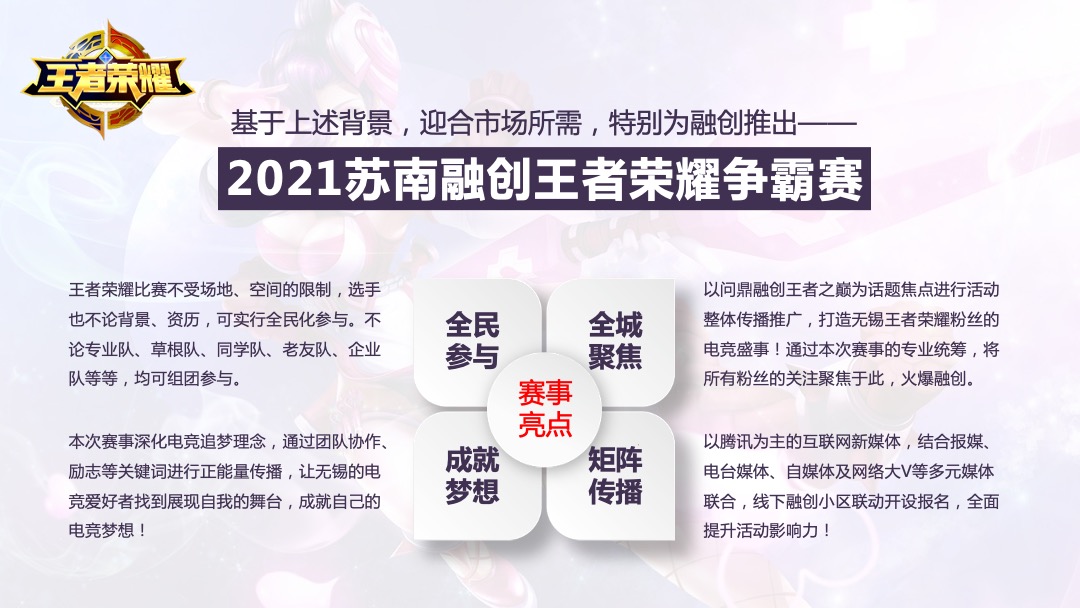 苏南融创王者荣耀争霸赛（问鼎王者之巅主题）活动策划方案