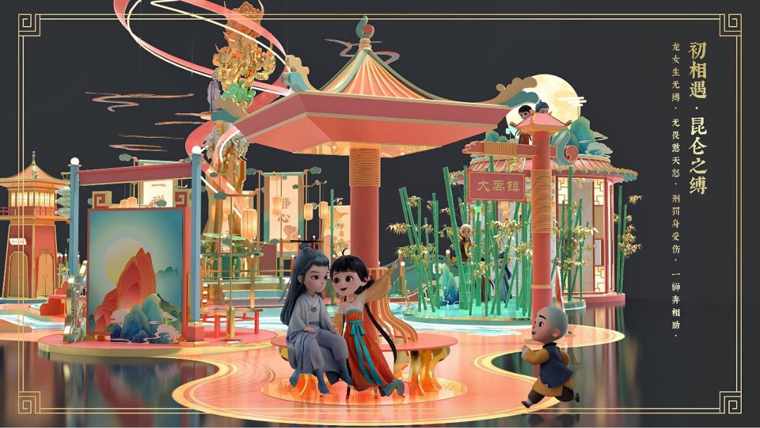 商业广场一禅小和尚主题矩阵商业展美陈方案