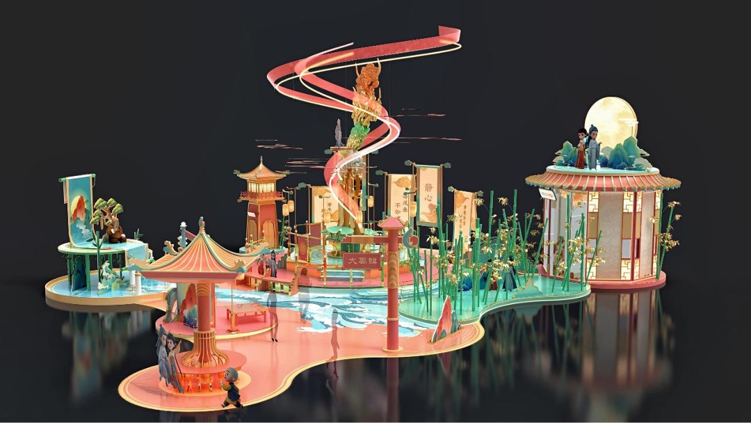 商业广场一禅小和尚主题矩阵商业展美陈方案