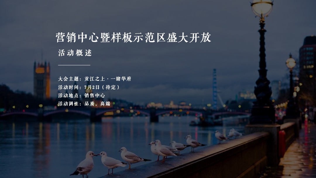 地产项目营销中心暨样板示范区开放（贡江之上·一睹华府主题）活动策划方案
