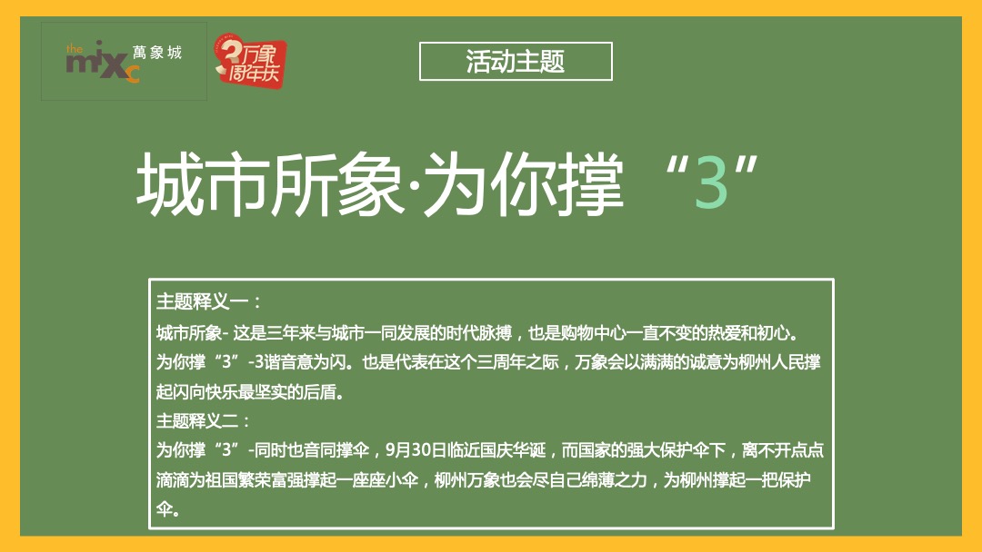 购物中心三周年庆（城市所象·为你撑“3”主题）活动策划方案