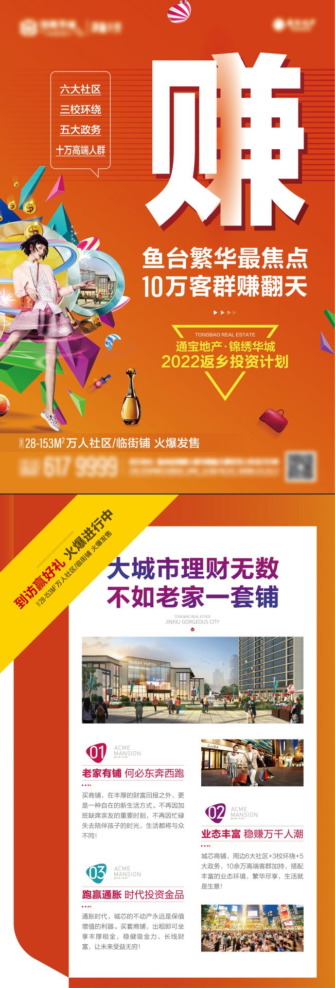 商业地产商铺投资价值点DM单页AI+PSD源文件