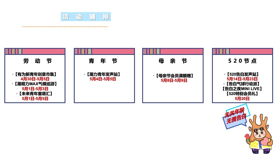 商业广场5月萌动青春乐活节（无关年龄 无畏告白主题）活动策划方案