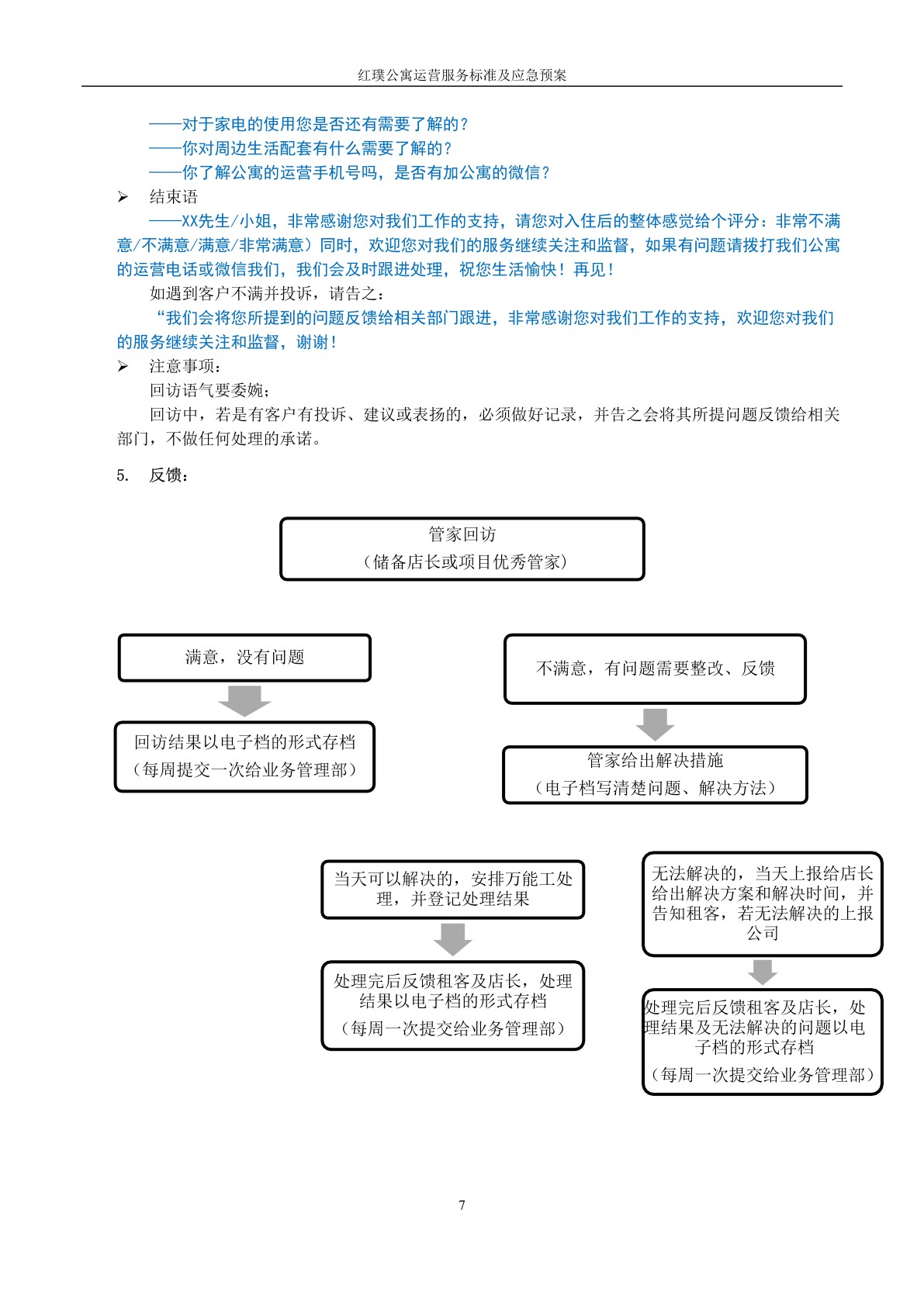 红璞公寓运营服务标准及应急预案