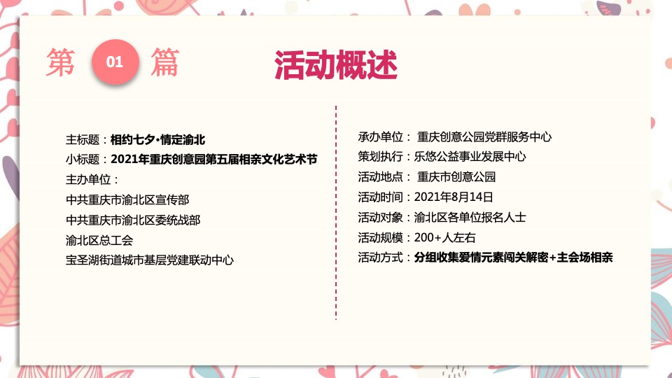 城市第五届相亲文化艺术节（相约七夕·情定渝北主题）活动策划方案