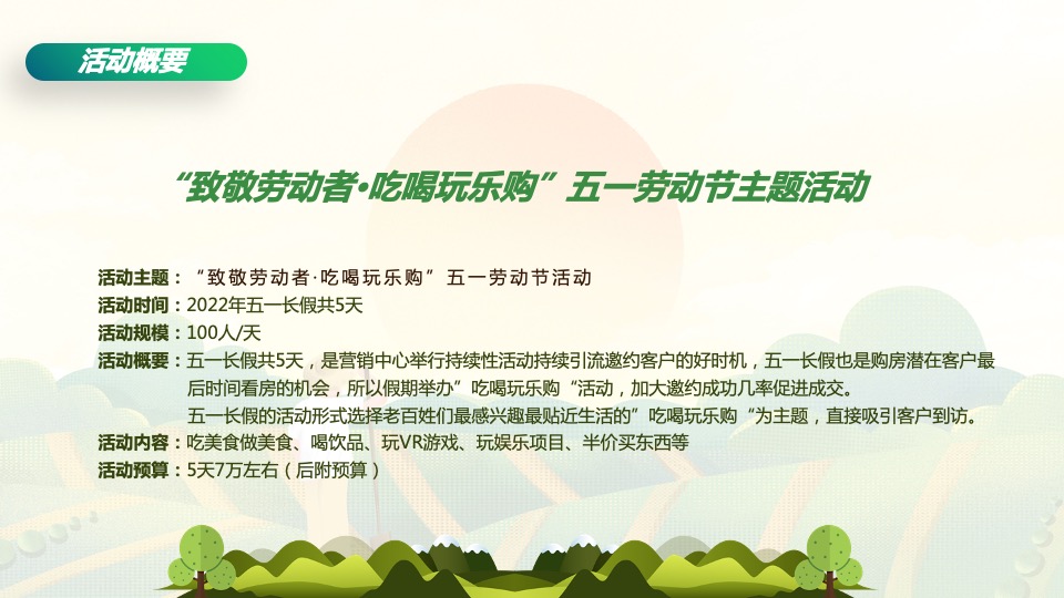 地产项目五一暖场系列（致敬劳动者·吃喝玩乐购主题）活动策划方案