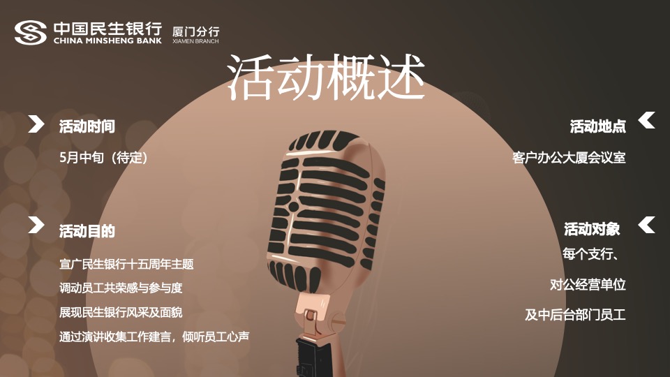 银行周年庆主题演讲比赛（15周年·我想对您说主题）活动策划方案