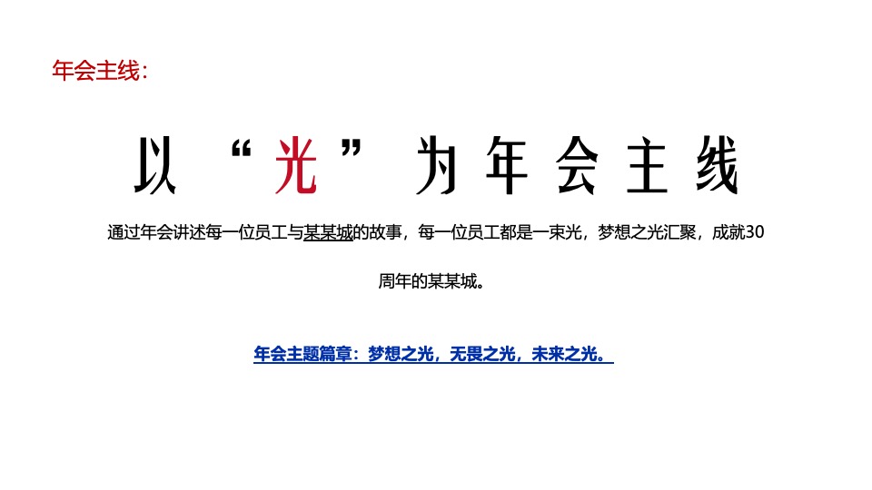 企业年会派对暨30周年盛典（逐光而行·城就梦想主题）活动策划方案