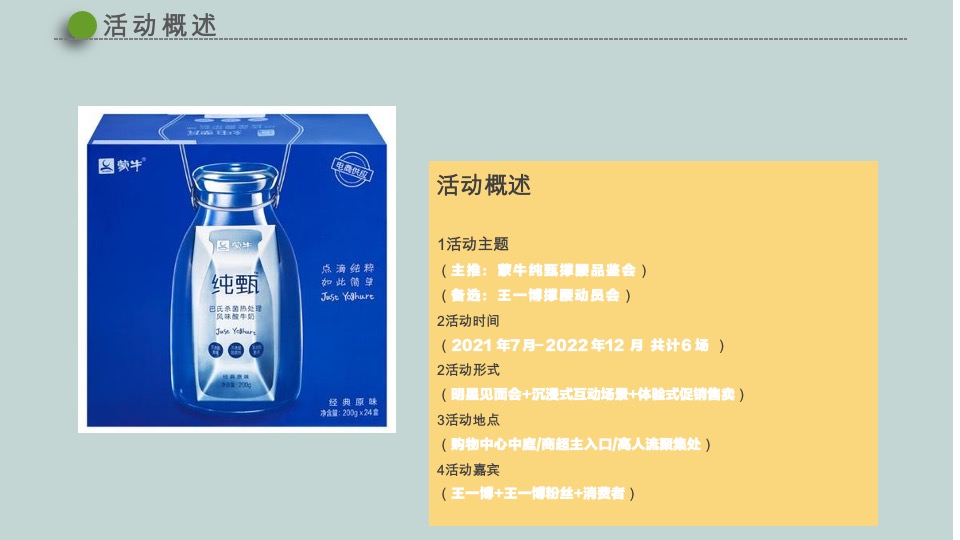 王一博黄桃蒙牛纯甄酸奶线下推广路演活动方案