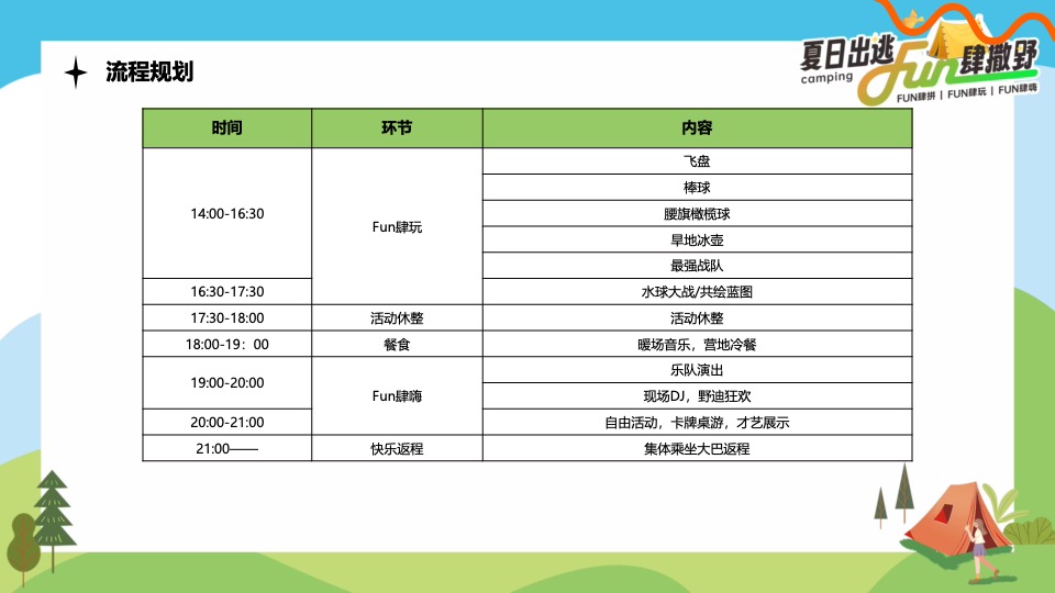 企业公司夏日露营团建（夏日出逃·Fun肆撒野主题）活动策划方案