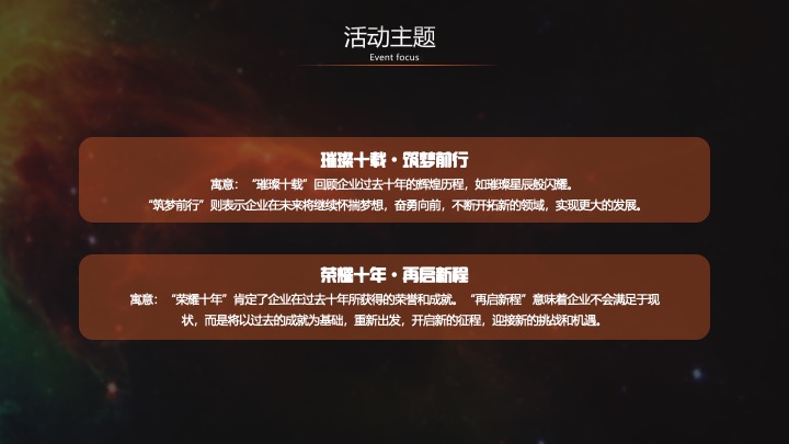 企业公司10周年庆典暨年会（聚不凡·耀未来主题）活动策划方案