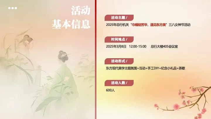 银行三八女神节（巾帼绽芳华·遇见东方美主题）活动策划方案